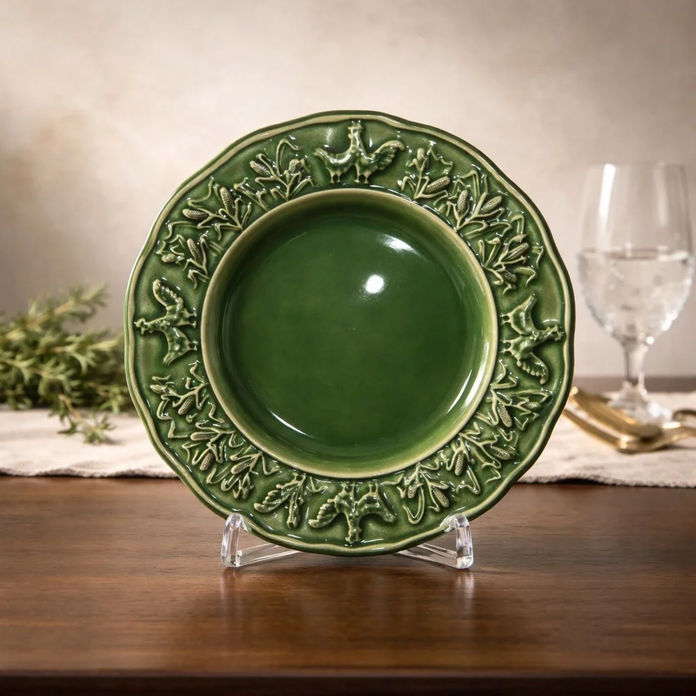 Bordallo Pinherio Portugal Rooster and Corn Embossed Plate 8 1/4’ Ceramic Plate